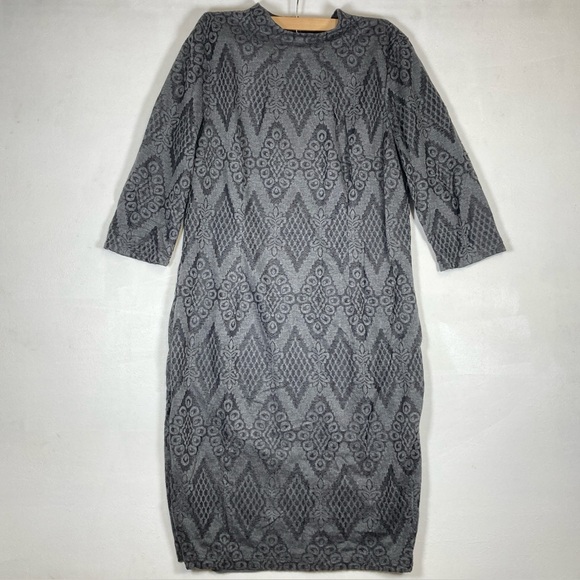 Bisou Bisou Dresses & Skirts - Bisou Bisou Michele Bohbot  Midi Dress Lace Size 16 Argyle Zipper Charcoal Boho